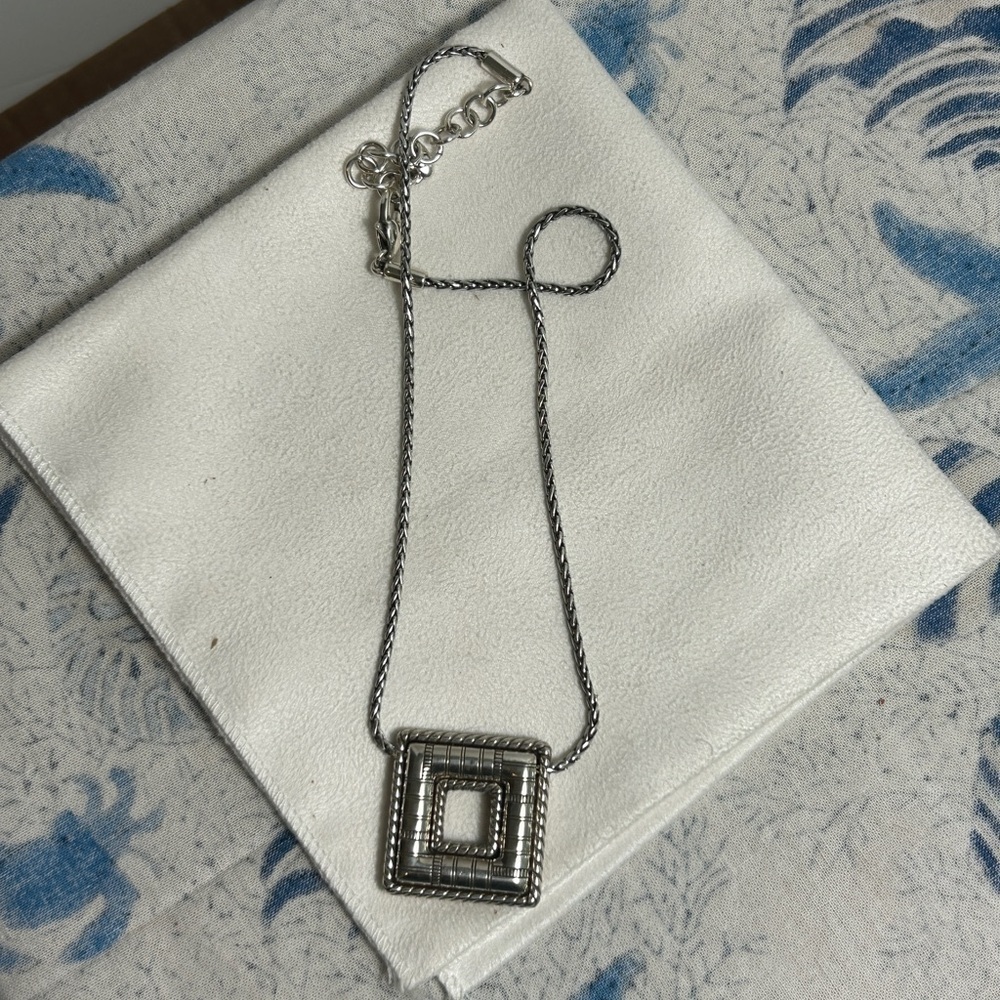 Brighton Cabana Necklace Neutral Tones Square Pendant Silver Plated 18"L - Picture 7 of 15